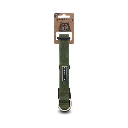 Wilderdog Waterproof Dog Collar - Repels Water & Dirt - Medium 13"-18" - Olive