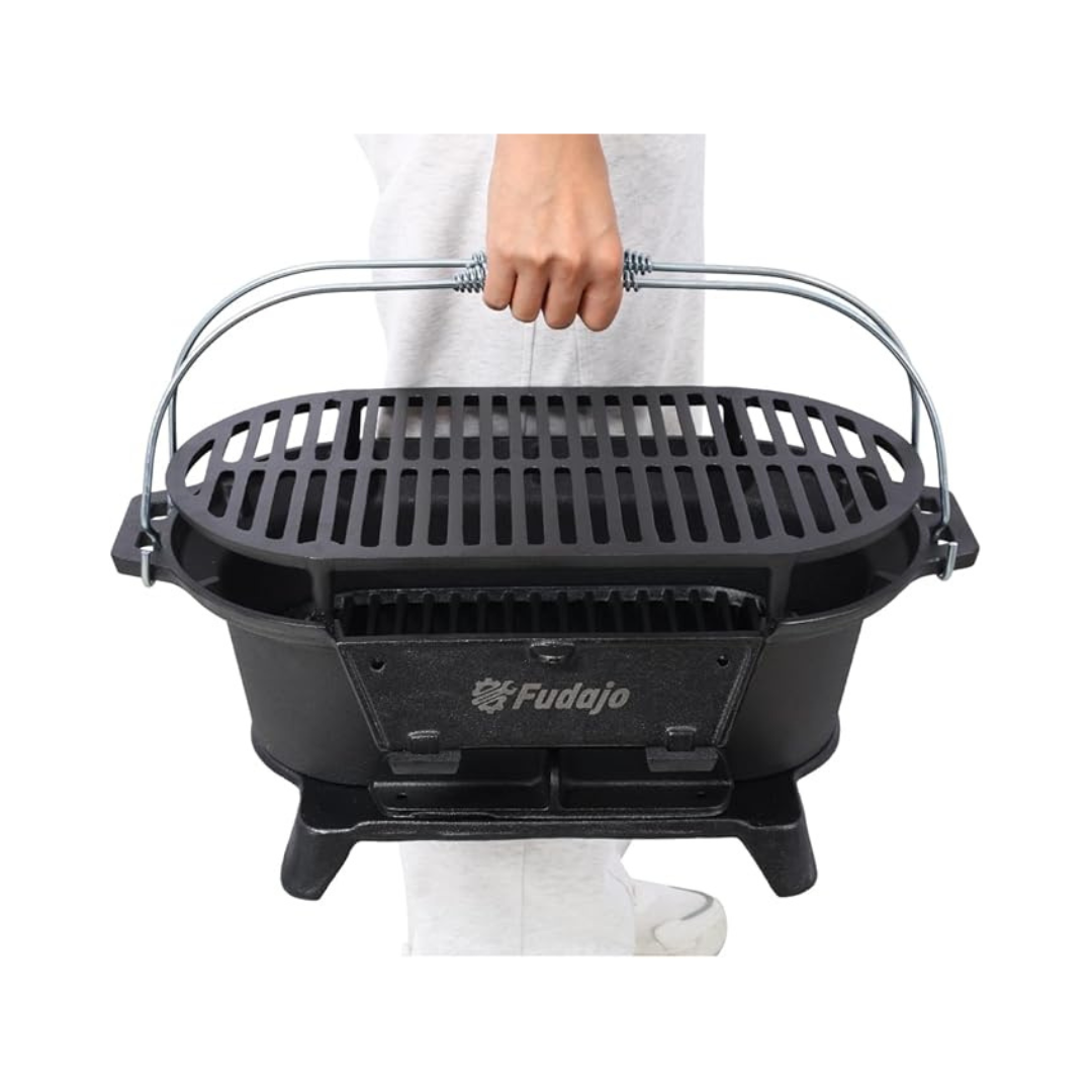 Cast Iron Hibachi Grill – Portable Charcoal BBQ for Outdoor Cooking